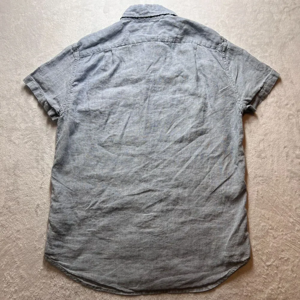 J Crew Mens Button Down Shirt Short Sleeve Linen Blend Slim M